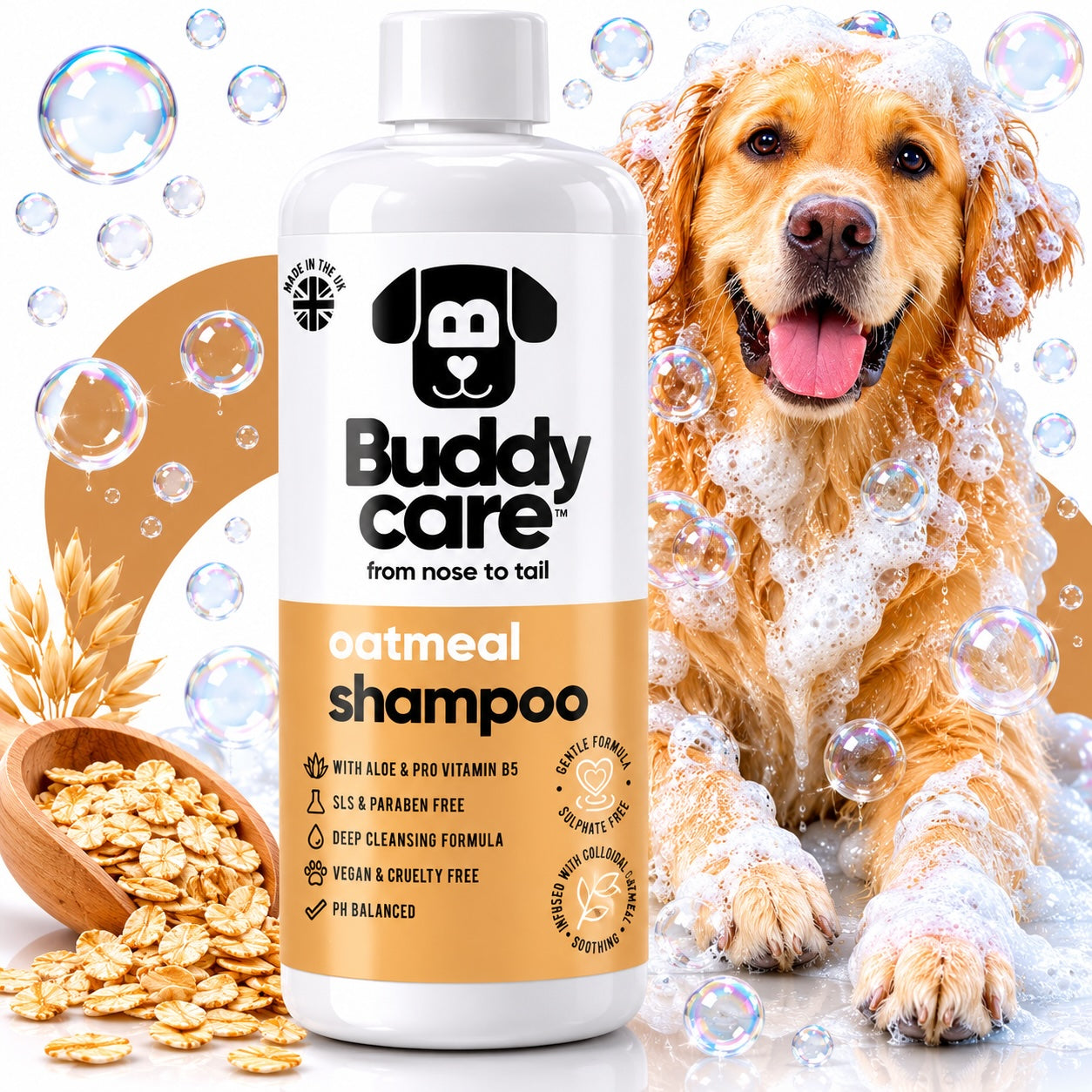 Oatmeal - Dog Shampoo - Buddycare - 300ml Vegan ph Balanced